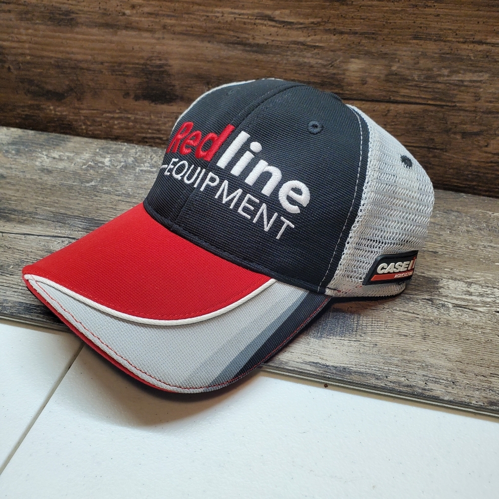 Redline Equipment Case Trucker Hat Mesh Cap Red Black White Brim Snapbrack Strap